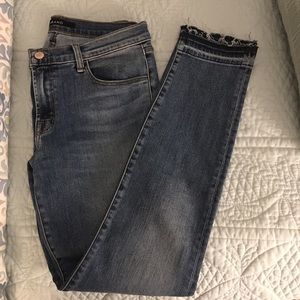 J Brand Skinny Jeans w/ distressed hem